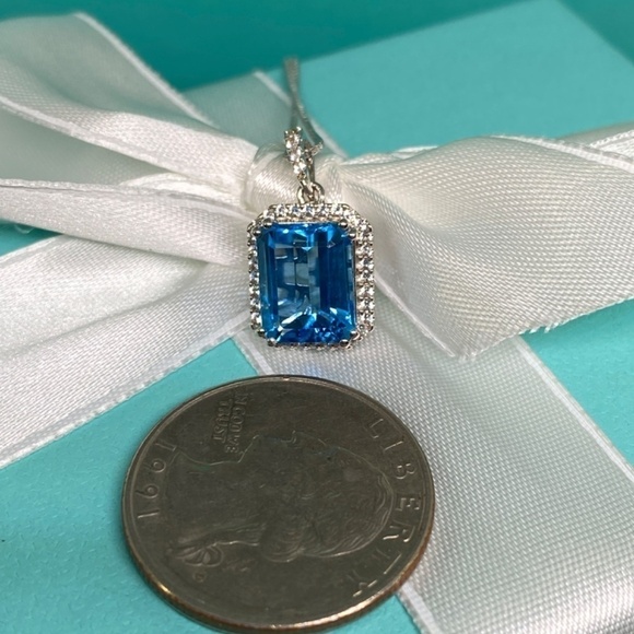 Large blue topaz & sapphire necklace 925 silver 18” stunning - Picture 7 of 8